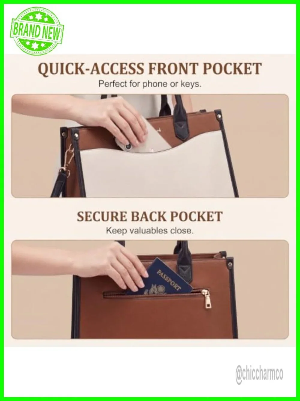 Vintage Color Block Satchel Tote Bag Vegan Leather Top Handle Crossbody Purse